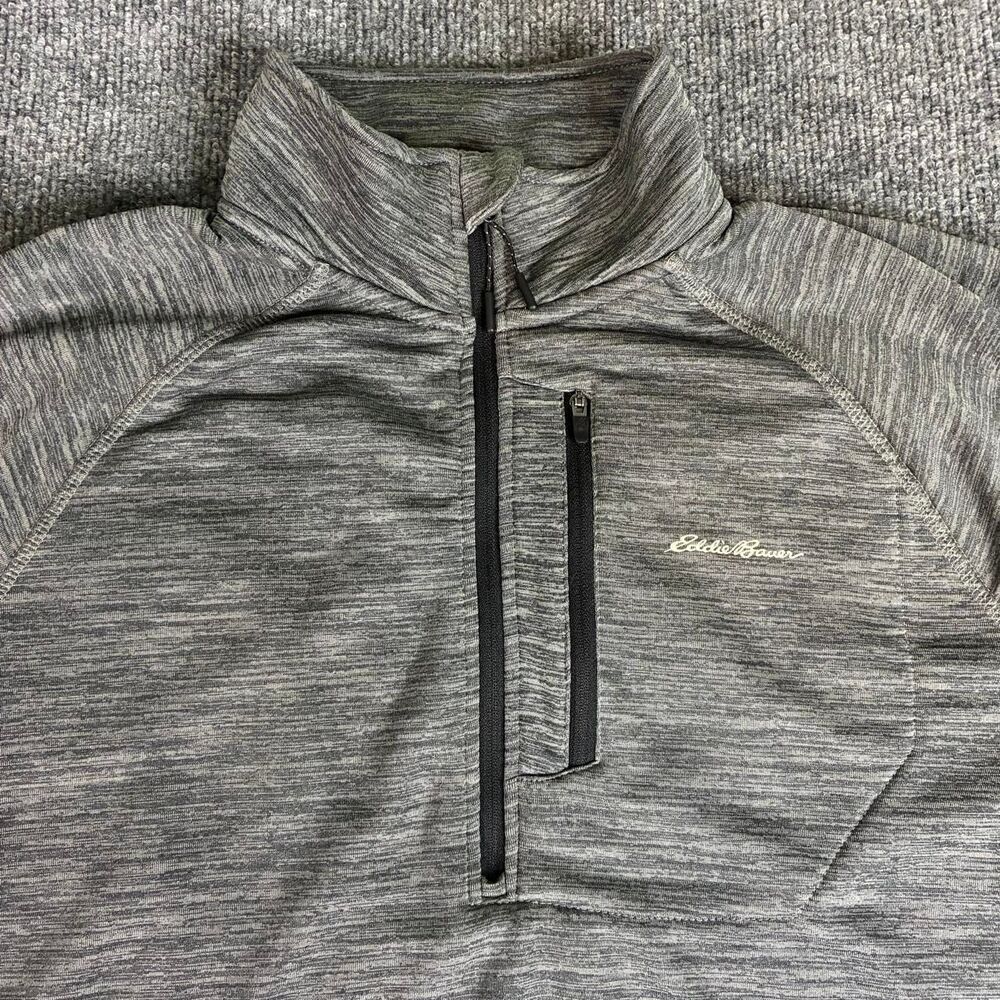 Eddie Bauer Mens Large Gray Heather Quarter Zip Pullover Fleece Performance